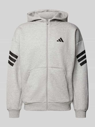 adidas Sweatjacke mit Kapuze und Logo in Mittelgrau, Größe XXL