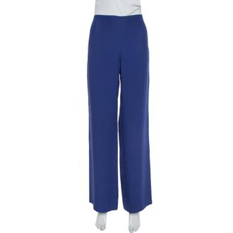 Armani Dark Blue Crepe Wide Leg Trousers
