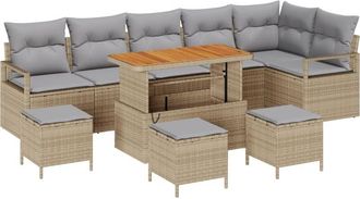 vidaXL Garden Sofa Set with Cushion 10 pcs Beige Poly rattan Vidaxl