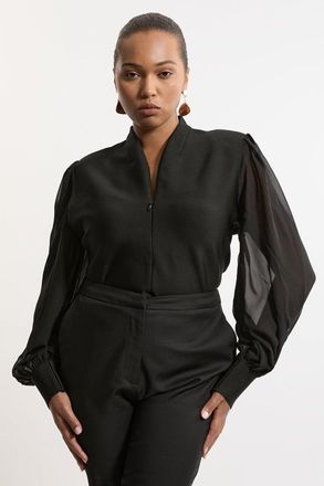 Karen Millen Womens Plus Size Bandage Figure Form Zip Detail Chiffon Sleeve Knit Top - Black - Size 2XL