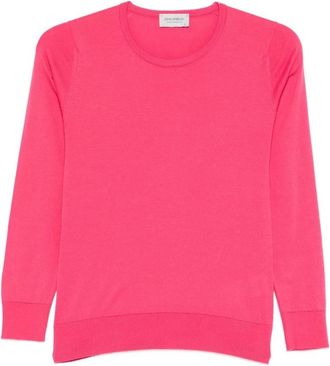 John Smedley Evonne Sea Island Cotton Sweater - Dames - Ronde hals truien - Roze - L - Katoen - Truien & Vesten