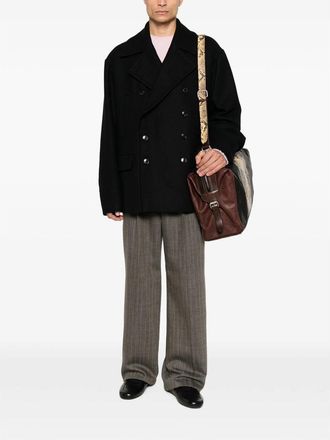 Dries Van Noten Double-Breasted Wool Blend Coat - Black