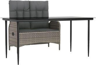 vidaXL Juego De Comedor Jard&iacute;n 2 Pzas Con Cojines Rat&aacute;n Sint&eacute;tico Gris Vidaxl