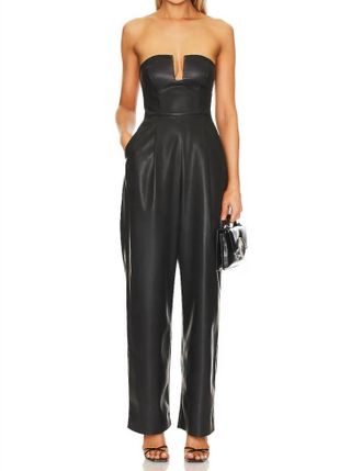Susana Monaco Faux Leather Jumpsuit In Black