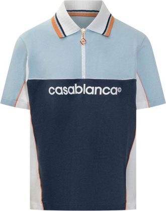 Casablanca Blauw Poloshirt Met Rits Geborduurd - Heren - Polos - Blauw - M - Katoen - Tops