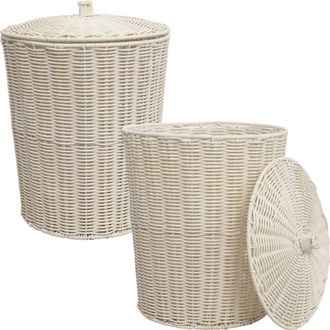 Happimess Resin 4.7-Gallon Tapered Round Wicker Watebasket with Lid in White at Nordstrom