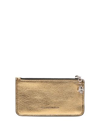 Alexander McQueen 2010-2025 Metallic Leather Skull Charm Zip card holder - Gold