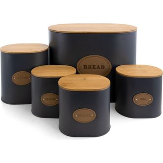 MegaChef Kitchen Food Storage and Organization 5 Piece Canister Set with Wood Lids in Gray at Nordstrom