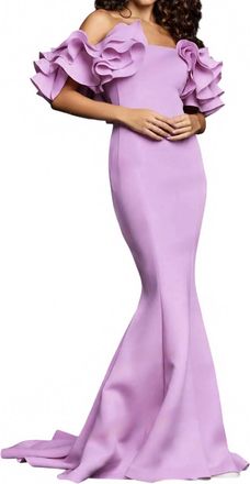 Jovani Ruffled Sleeves Mermaid Gown In Lilac