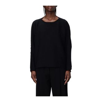 Issey Miyake Round-neck Knitwear, female, Black, M, White Knit Pullover Jumper