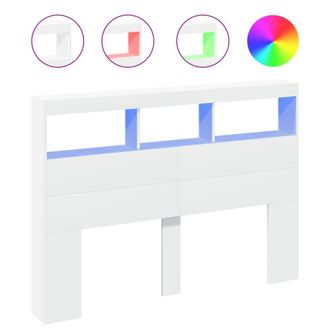 Berkfield Home Headboard Cabinet with LED White 140x17x102 cm | Size: 140 x 17 x 102 cm