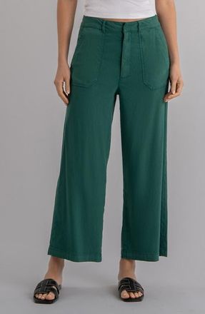 Kut from the Kloth Topaz High Waist Crop Wide Leg Linen Blend Pants in Jungle at Nordstrom, Size 14