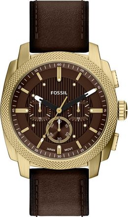 Fossil Machine Chronograph Goldtone Leather Strap Watch, 44mm in Brown at Nordstrom