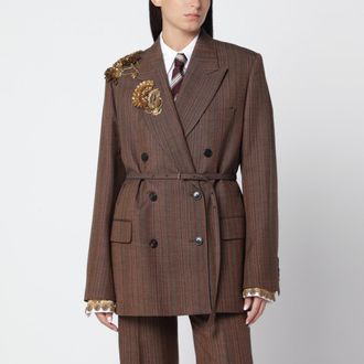 Dries Van Noten Brown pinstripe jacket with sequin embroidery