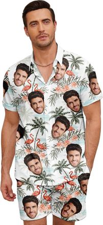 Generic Custom Hawaiian Shirt Face for Men Personalized Funny Button Down Hawaiian Shirts Photo Tropical Beach Shirts