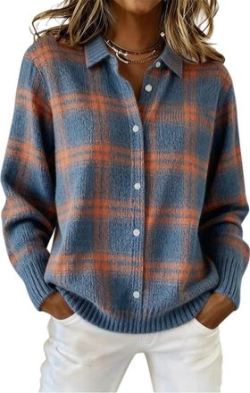 Generic Womens Plaid Print Casual Cotton Buttoned Cardigan Sweater, Plaid Knitted Cropped Cardigan Sweater 2026 (N,XXL)