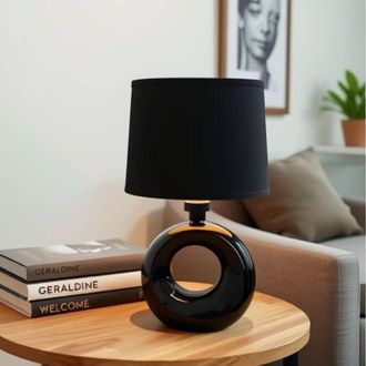 OEM L&aacute;mpara De Mesilla Compacta De Cer&aacute;mica Negra: Iluminaci&oacute;n Ambiental Minimalista Para El Dormitorio O La Sala De Estar