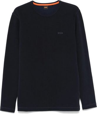 BOSS logo-embroidered sweater - men - Cotton/Polyamide/Elastane - L - Blue