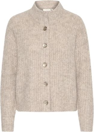 Kaffe Hoge Hals Gebreide Vest met Knopen - Dames - Vesten - Beige - L - Wol - Truien & Vesten