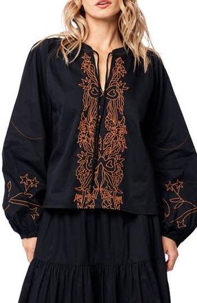 Ciebon Gracie Split Neck Top in Black Multi at Nordstrom Rack, Size Small