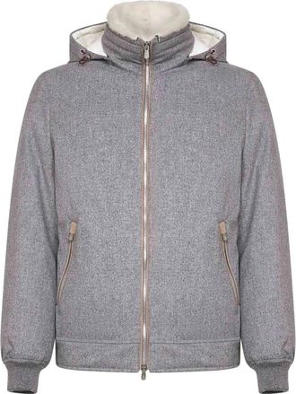 Brunello Cucinelli Wollen jas met shearling capuchon - Heren - Winterjassen - Grijs - L - Wol - Jassen