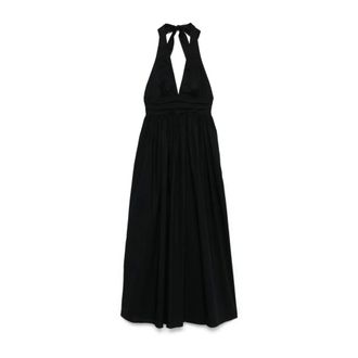 Matteau Maxi Dresses, female, Black, Size: XL Plunge Halter Dress
