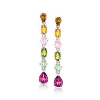 Ross-Simons Multicolored Tourmaline and Rhodolite Garnet Drop Earrings in Sterling Silver