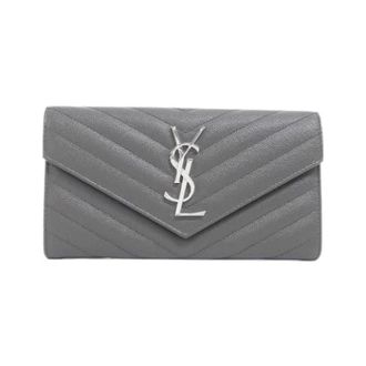 Saint Laurent Pre-owned Wallets, female, Gray, Size: ONE SIZE Pre-owned Calf Long Bifold Wallet