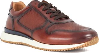 Dune London Mens TAZ Hybrid Leather Lace-Up Runner Trainers Size UK 10 Brown