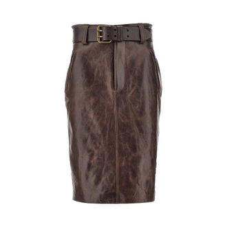 Saint Laurent Leather pencil skirt with belt Woman 38