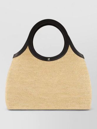 Courr&egrave;ges summer raphia tote bag leather handles