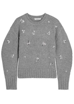 SIMKHAI Caroline Embellished Wool and Cashmere-blend Jumper - Grey - L (UK14 / L)