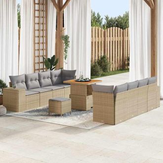 vidaXL Conjunto De Sof&aacute; De Jard&iacute;n 11 Pcs Beige Rat&aacute;n Sint&eacute;tico Vidaxl
