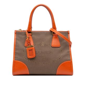 Prada Canvas Schoudertas met Leren Accenten
