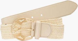 Lascana Leather Trim Woven Belt in Beige at Nordstrom, Size Medium