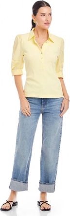 Fifteen Twenty Camden Contrast Pleat Sleeve Henley Top In Banana