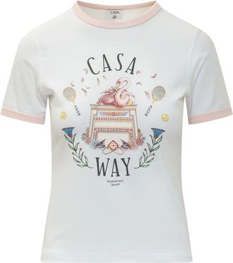 Casablanca Beyond Destiny Longline Ringer Short Sleeve Tee - Dames - T-shirts - Wit - S - Katoen - Tops