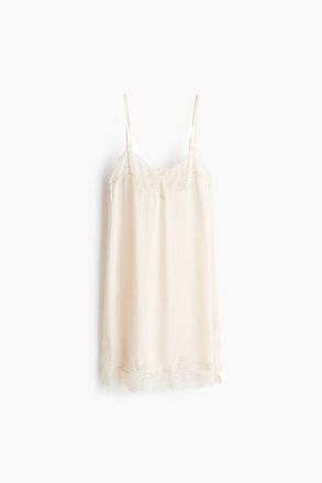 H&M Lace-trimmed Satin Slip Dress in Cream at Nordstrom, Size X-Small