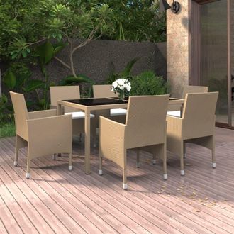 vidaXL Vidaxl - Set De Comedor De Jard&iacute;n 7 Pzas Rat&aacute;n Sint&eacute;tico Vidrio Beige
