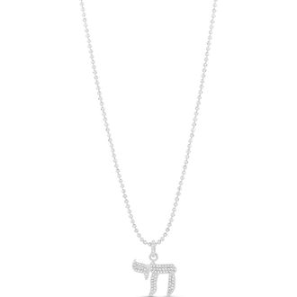SHYMI Pav&eacute; Cubic Zirconia Chai Pendant Necklace in Silver at Nordstrom, Size 16