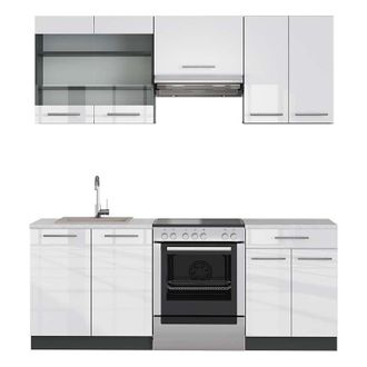 Vicco Mueble De Cocina Fame-line, Blanco Brillo/antracita, 200 Cm, Et M&aacute;rmol