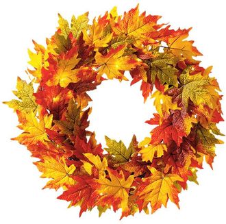 Glitzhome Handmade Fall Lighted Maple Leaves Wreath With Timer