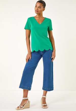 Roman Scalloped Hem V-Neck T-Shirt