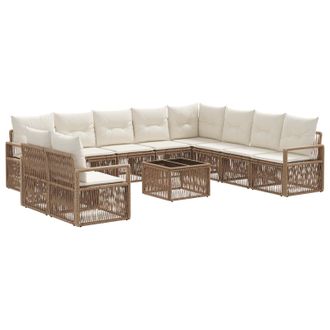 vidaXL Conjunto De Sof&aacute;s De Jard&iacute;n 11 Pcs Beige Rat&aacute;n Sint&eacute;tico Vidaxl