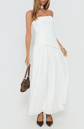 Princess Polly Odela Strapless Drop Waist Scarf Hem Dress in White at Nordstrom, Size 10
