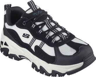 Skechers Womens DLites Hiker Sneaker, Black Leather/Synthetic/White Trim, 5.5 UK