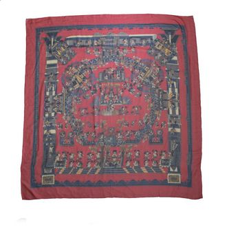 Hermès Hermes Astres et Soleils zijden sjaal in rood
