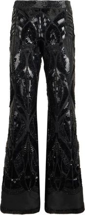Alberta Ferretti Palazzo Broek met Decoratief Patroon - Dames - Wijde Broeken - Zwart - S - Polyester - Broeken