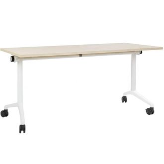 Beliani Beliani - Scrivania rettangolare pieghevole con rotelle portatile con struttura in metallo bianco marrone chiaro 160 x 60 cm Cavi