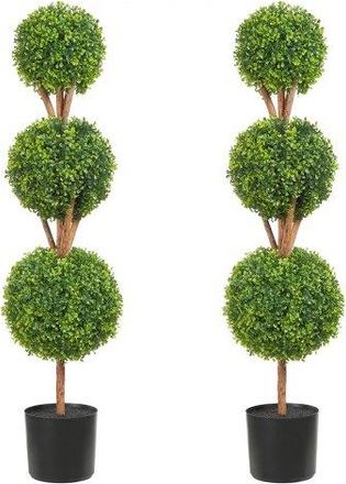 OEM Buchsbaumkugel K&uuml;nstlich 122cm Hoch Garten Deko Buchsbaum Im Blumentopf Kugel K&uuml;nstlich Buchskugel Kunstpflanze Aus Pe, Holz, Pp Inkl. 2 Stk. Dekorati
